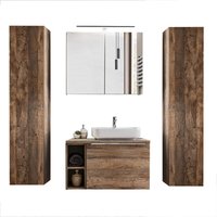 Lomadox - Badezimmermöbel Set in Vintage Oak Eiche PUEBLA-56 80cm Waschtischunterschrank mit Keramik-Waschbecken, LED-Spiegelschrank & 2 Hochschränke von LOMADOX