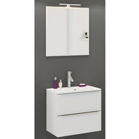 Badmöbel Gäste Waschplatz-Set 60cm in Matt weiß GHOM-03 Waschtisch mit LED-Spiegel, B/H/T ca. 60/200/39 cm von LOMADOX