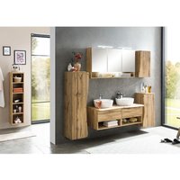 Lomadox - Badmöbel Komplett Set in Wotan Eiche Nb. mit Baumkantenoptik KAHLA-03 led Spiegelschrank und Waschbecken, b/h/t: ca. 236/200/52 cm von LOMADOX