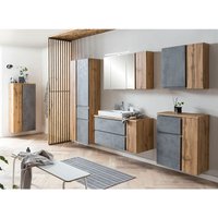 Badmöbel Komplett Set inkl. Keramik-Waschbecken links und led Beleuchtung in Wotan Eiche Nb. mit Beton Optik, VASTO-03-CONCRETE Badmöbel Komplett Set inkl. Keramik-Waschbecken links und led Beleuchtung in Wotan Eiche Nb. mit Beton Optik, VASTO-03-CONCRETE von LOMADOX