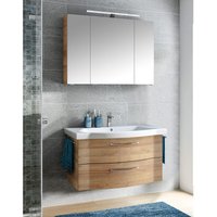 Badmöbel Set, Waschtisch und Spiegelschrank mit Aufsatzleuchte, in Riviera Eiche quer Nb. SOLINGEN-66, b/h/t ca. 98/200/51,5 cm Badmöbel Set, Waschtisch und Spiegelschrank mit Aufsatzleuchte, in Riviera Eiche quer Nb. SOLINGEN-66, b/h/t ca. 98/200/51,5 cm von LOMADOX