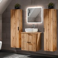Badmöbel Set Wotaneiche mit Rillenoptik LED-Spiegel & 60 cm Waschtisch-Unterschrank mit Waschbecken, 2 Hochschränke Badmöbel Set Wotaneiche mit Rillenoptik LED-Spiegel & 60 cm Waschtisch-Unterschrank mit Waschbecken, 2 Hochschränke von LOMADOX