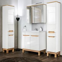 Lomadox - Badmöbel-Set mit 80cm Keramikwaschtisch & LED-Spiegelschrank SOLNA-56 in Hochglanz weiß, b/h/t ca.: 180/200/46 cm von LOMADOX