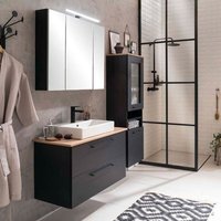Lomadox - Badmöbel Set mit 86cm Waschtisch schwarz matt mit Eiche MASON-80, 3-teilig mit Spiegelschrank, Hochschrank von LOMADOX