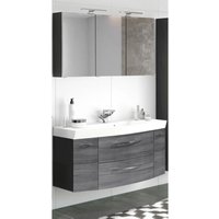 Badmöbel Waschplatz Set 2-tlg mit Waschtisch & LED-Spiegelschrank FLORIDO-03 Eiche Rauchsilber, graphitgrau b x h x t: ca. 120 x 200 x 47 cm von LOMADOX
