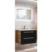 Badmöbel Waschplatz Set in seidenmatt dunkel anthrazit mit Wotan Eiche Nb. NEW-LUTON mit 81 cm Keramik-Waschtisch & LED-Spiegel, B/H/T ca. 81/200/46 Badmöbel Waschplatz Set in seidenmatt dunkel anthrazit mit Wotan Eiche Nb. NEW-LUTON mit 81 cm Keramik-Waschtisch & LED-Spiegel, B/H/T ca. 81/200/46 von LOMADOX