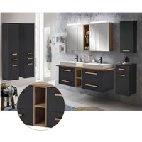 Lomadox - Badmöbel in anthrazit mit Eiche Landhaus DABO-04 mit 165cm Keramik-Waschtisch und LED-Spiegelschrank, Set b/h/t ca. 210/200/50 von LOMADOX