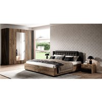 Bett mit Lattenrost, Liegefläche 160 x 200 cm und Kleiderschrank SOLMS-83 in Flagstaf Eiche dunkel Nb. und silber, kombiniert mit schwarz - braun Bett mit Lattenrost, Liegefläche 160 x 200 cm und Kleiderschrank SOLMS-83 in Flagstaf Eiche dunkel Nb. und silber, kombiniert mit schwarz - braun von LOMADOX