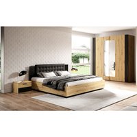 Bett mit Lattenrost, Liegefläche 180 x 200 cm und Kleiderschrank SOLMS-83 in Artisan Eiche Nb. mit schwarz von LOMADOX