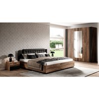 Bett mit Lattenrost, Liegefläche 180 x 200 cm und Kleiderschrank SOLMS-83 in Flagstaf Eiche dunkel Nb. und kupferrot, kombiniert mit schwarz von LOMADOX