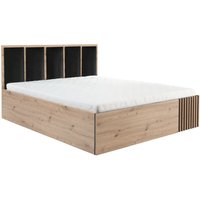 Bettgestell 180x200 Eiche, Kopfteil gepolstert schwarz, CALLAO-161 von LOMADOX