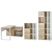 Büro Aktenschränke und Winkelschreibtisch Büromöbel-Set in Navarra Eiche Nb. und weiß GENT-01 BxHxT: 170x197x40cm von LOMADOX