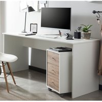 Büro Schreibtisch inkl. Rollcontainer BRAGA-80 in weiß mit Wildeiche Nb., b/h/t: ca. 150/73,6/65 cm von LOMADOX