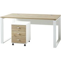 Büro Schreibtisch mit Metallkufen und Rollcontainer GENT-01 Navarra Eiche Nb. und weiß BxHxT ca. 158x75x79cm Büro Schreibtisch mit Metallkufen und Rollcontainer GENT-01 Navarra Eiche Nb. und weiß BxHxT ca. 158x75x79cm von LOMADOX