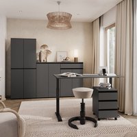 Büromöbel Set 5-teilig BETHANY-01 mit elektrisch höhenverstellbarem Schreibtisch 140x80cm, graphit von LOMADOX
