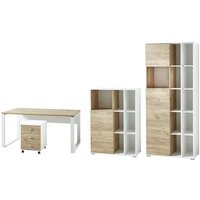 Büromöbel-Set GENT-01 Bücherschrank Aktenschränke in Navarra Eiche Nb. und weiß mit Schiebetüren BxHxT: 170x197x40cm von LOMADOX