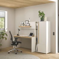 Büromöbel Set weiß mit Eiche CRISP-61 modern 4-teilig mit Schreibtisch von LOMADOX