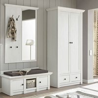 Dielen-Möbel-Set 3-tlg. WINGST-61 Landhaus-Stil Pinie weiß Nb. mit großem Garderobenschrank b/h/t ca. 244/206/45 cm von LOMADOX