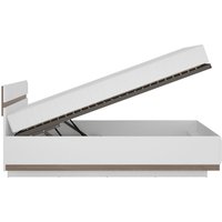 Doppelbett 140cm mit aufklappbarem Bettgestell LEGNICA-129 in weiß Hochglanz mit Trüffel Eiche Nb., b/h/t ca. 145,2/88,5/206,4 cm von LOMADOX