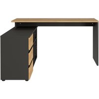 Eckschreibtisch mit integriertem Sideboard LUGANO-01 in Graphit mit Navarra Eiche Nb., B/H/T: ca. 146/75/145 cm von LOMADOX