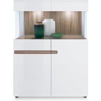 Ess-/Wohnzimmer Highboard mit Beleuchtung in weiß Hochglanz mit Trüffel Eiche Nb. LEGNICA-129, b/h/t ca. 109,5/143,5/42 cm Ess-/Wohnzimmer Highboard mit Beleuchtung in weiß Hochglanz mit Trüffel Eiche Nb. LEGNICA-129, b/h/t ca. 109,5/143,5/42 cm von LOMADOX