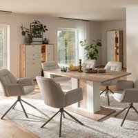 Esszimmer Komplett-Set mit Esstisch & LED-Beleuchtung, Eiche und weiß, Modern, 3-teilig - SAGUNTO-05 von LOMADOX