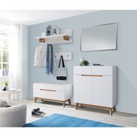 Flurgarderobe Set CERVERA-05 in weiß matt lackiert mit furniertem Massivholz in Asteiche geölt im skandinavischen Stil, b/h/t: ca. 202/196/40 cm von LOMADOX