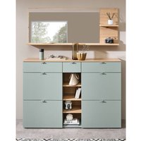 Flurmöbel Set Spiegel mit Ablagen und Schuhschrank grün matt mit Eiche BLISS-36 von LOMADOX