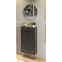Garderobe Flurgarderobe schmal in grau mit Eiche ABERDEEN-01 modern 2-teilig mit Schuhschrank und Spiegel von LOMADOX