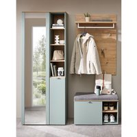 Lomadox - Garderobe modern 3-teilig mit Garderobenpaneel grün matt mit Eiche BLISS-36 von LOMADOX