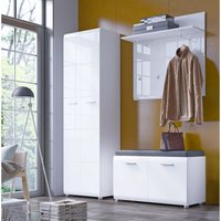 Lomadox - Garderoben-Set 3-teilig mit Schuhbank weiß Hochglanz MALABO-129 von LOMADOX
