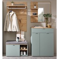 Garderoben Set 4-teilig mit Schuhkommode grün matt mit Eiche BLISS-36 von LOMADOX