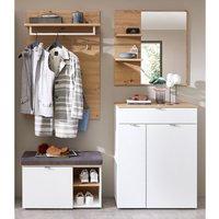 Garderoben Set 4-teilig mit Schuhschrank weiß matt mit Eiche BLISS-36 von LOMADOX
