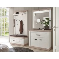 Garderoben Set 4-tlg. inkl. Sitzkissen FERNA-61 in Pinie weiß Nb. mit Absetzungen in Pinie dunkel Nb., b/h/t: ca. 224/201/45 cm von LOMADOX