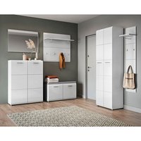 Garderoben-Set 6-teilig mit Garderobenschrank, 2x Garderobenpaneel weiß Hochglanz MALABO-129 von LOMADOX