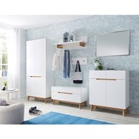 Garderoben Set CERVERA-05 in weiß matt lackiert mit furniertem Massivholz in Asteiche geölt, b/h/t: ca. 307/196/40 cm von LOMADOX