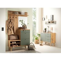 Garderoben-Set mit Garderobenschrank & Sideboard in Eiche mit Grün im Mid Century-Stil, 3-teilig - AVEZZANO-61 von LOMADOX