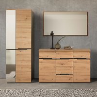Garderoben Set mit Sideboard Garderobenschrank Wandspiegel MANRESA-36 in Artisan Eiche Nb. mit Graphit von LOMADOX