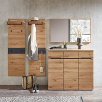 Garderoben Set mit Spiegel, Schuhschrank, 2 x Garderobenpaneel MANRESA-36 in Artisan Eiche Nb. mit Graphit von LOMADOX