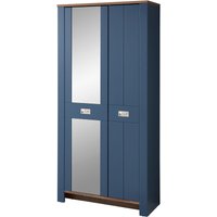 Garderobenschrank matt blau mit Eiche mit Spiegel DEVON-36 Landhausstil, 98 cm breit, 2-türig - blau von LOMADOX