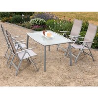 Lomadox - Gartenmöbel Set Alu 4 Garten Klappsessel 1 Gartentisch 150 cm champagner LONDON-29 - schwarz von LOMADOX