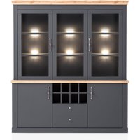 Großer Buffetschrank mit Beleuchtung CESENA-61 in anthrazit mit Wotan Eiche Nb., b/h/t ca. 184/205/44 cm von LOMADOX