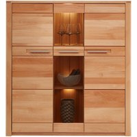 Highboard inkl. Beleuchtung, Front Kernbuche massiv NEWTON-36 - braun von LOMADOX