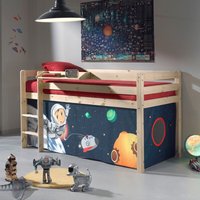 Hochbett Kinderzimmer PINOO-12 mit Textil Set Spaceman und Leiter in Kiefer massiv natur lackiert, b/h/t: ca. 210/114/106 cm - braun von LOMADOX