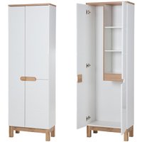 Lomadox - Hochschrank mit Staubsauger-/Wischerfach SOLNA-56 Hochglanz weiß mit Wotaneiche, b x h x t ca. 60 x 187 x 33cm von LOMADOX