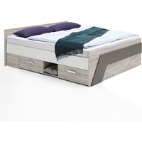 Jugendbett 140x200 cm LEEDS-10 mit 2 Schubkästen, Sandeiche Nb./weiß/Lava, b x h x t ca. 145 x 69,5 x 204,5cm von LOMADOX
