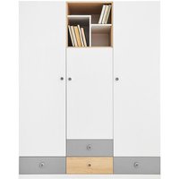 Jugendzimmer Kleiderschrank, 3-türig, Eiche mit weiß und grau PINETO-133 von LOMADOX