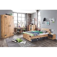 Jugendzimmer Set mit Bett in 120cm Breite EVERTON-43 Kleiderschrank 90cm und Schreibtisch mit Rollcontainer - braun von LOMADOX