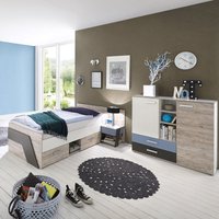 Jugendzimmer Set mit Kommode 3-teilig LEEDS-10 in Sandeiche Nb. mit weiß, Lava und Denim Blau - grau von LOMADOX