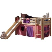Kinderzimmer Spielbett PINOO-12 mit Textil Set Bella incl. Rutsche in Kiefer massiv natur lackiert, B/H/T: ca. 210/114/218 cm - braun von LOMADOX